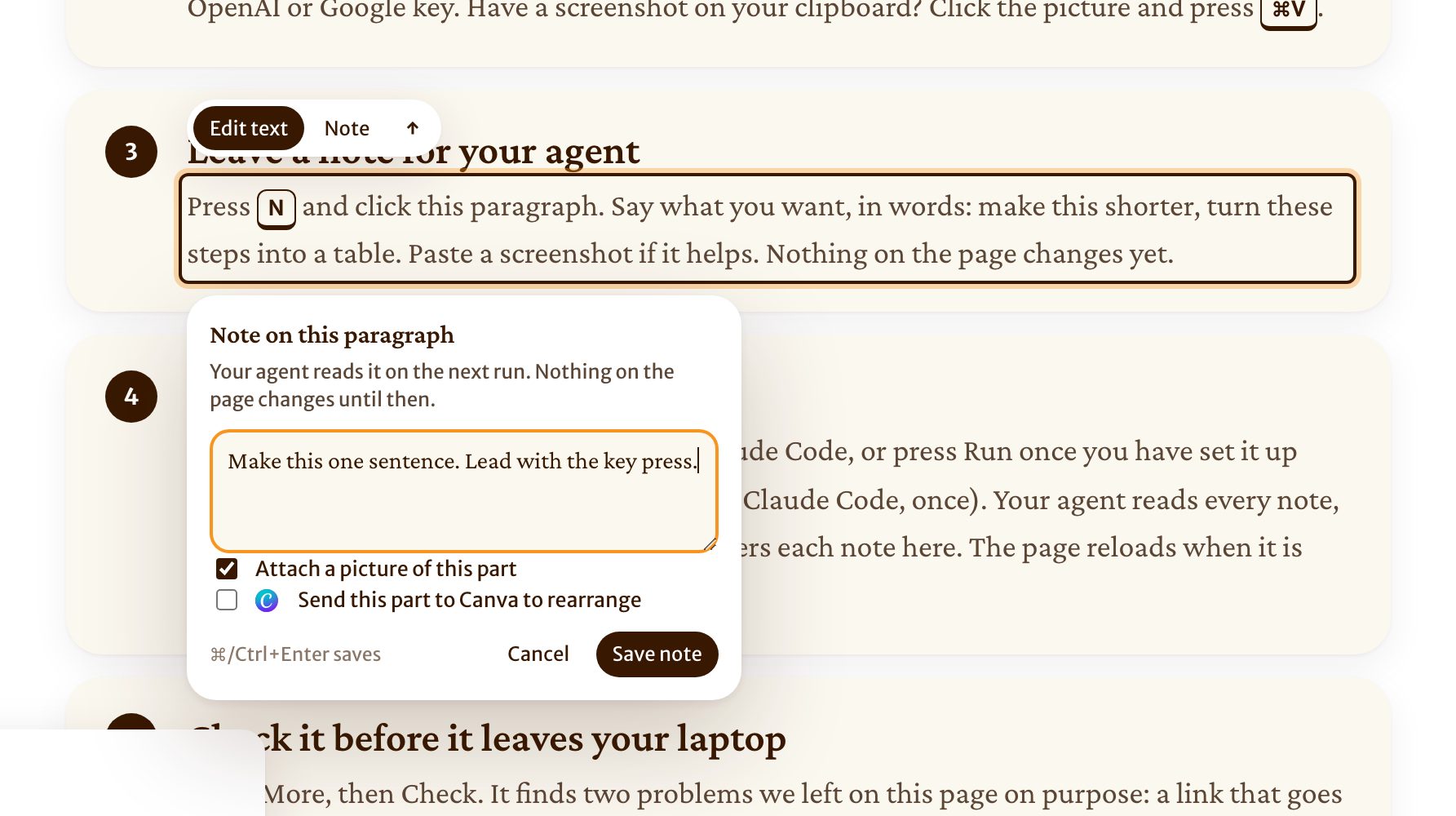 A note being written on a paragraph, with the option to attach a picture of it.